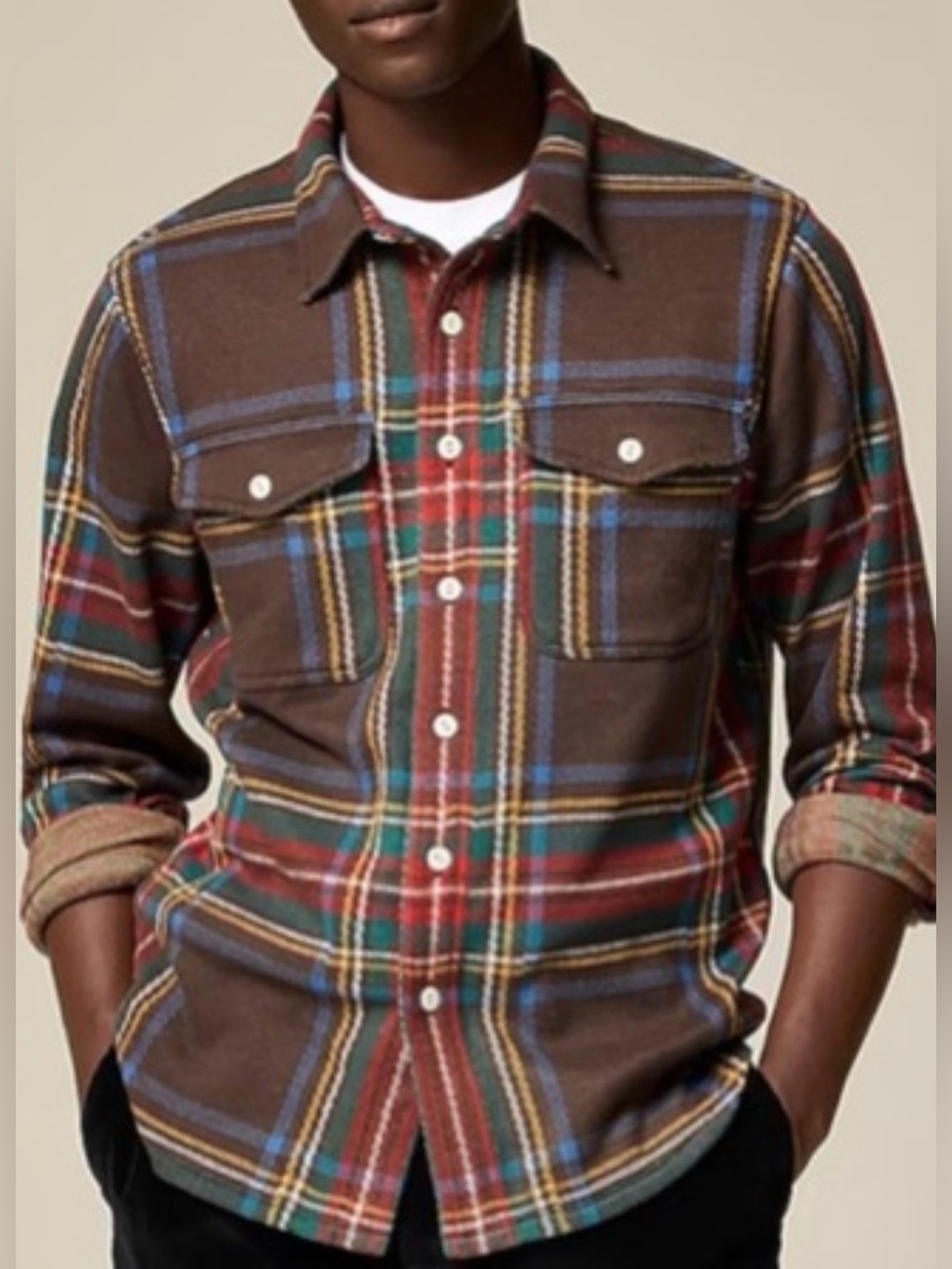 J.Crew Seaboard Soft Knit Shirt Size M Long Sleeve Plaid Robert Brown Color